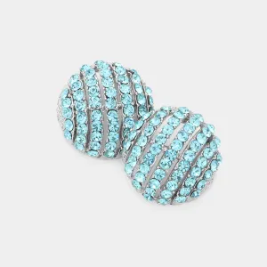 Aqua Rhinestone Embellished Round Stud Earrings | Interview Earrings |  85413