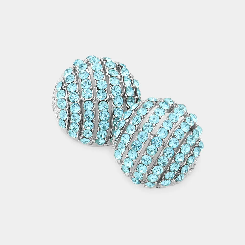 Aqua Rhinestone Embellished Round Stud Earrings | Interview Earrings |  85413