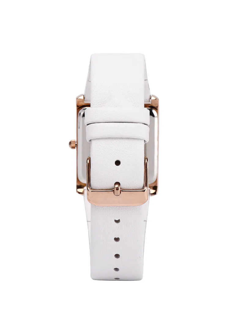 Atharis Rose Gold Leather  Watch with Necklace Set (White)