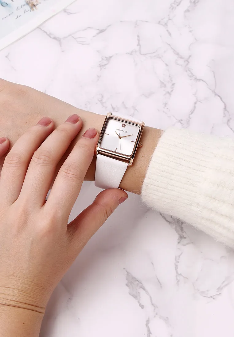Atharis Rose Gold Leather  Watch with Necklace Set (White)