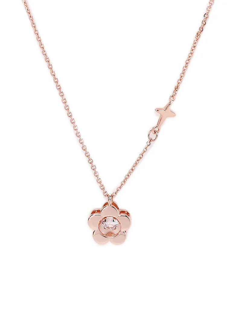 Atharis Rose Gold Leather  Watch with Necklace Set (White)