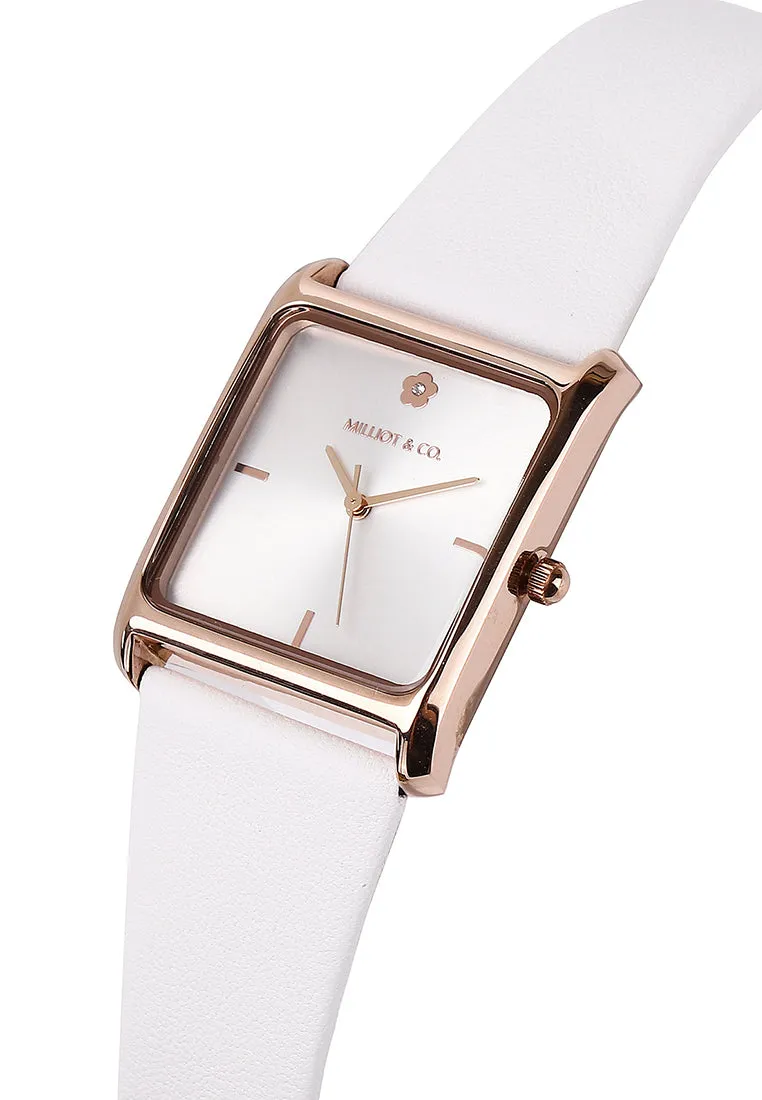 Atharis Rose Gold Leather  Watch with Necklace Set (White)