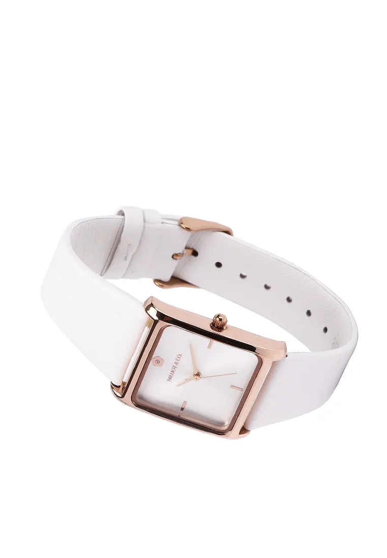 Atharis Rose Gold Leather  Watch with Necklace Set (White)