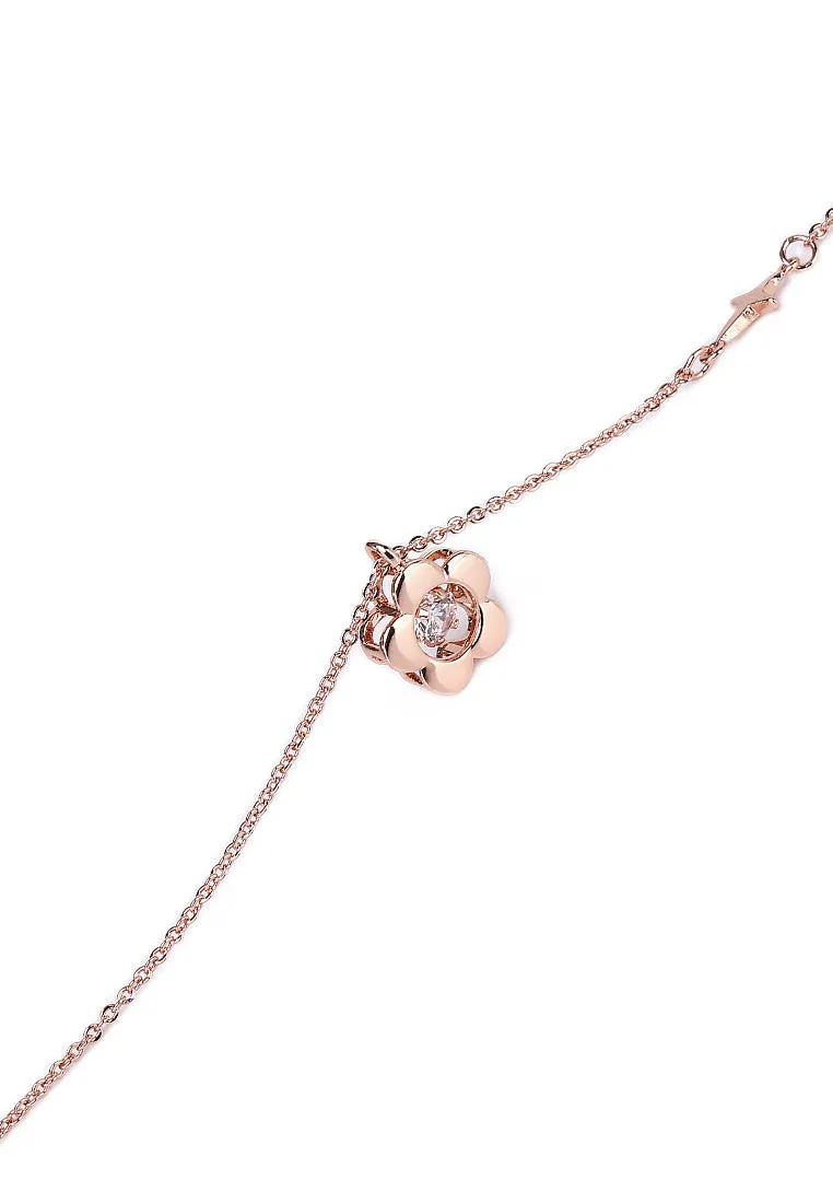 Atharis Rose Gold Leather  Watch with Necklace Set (White)