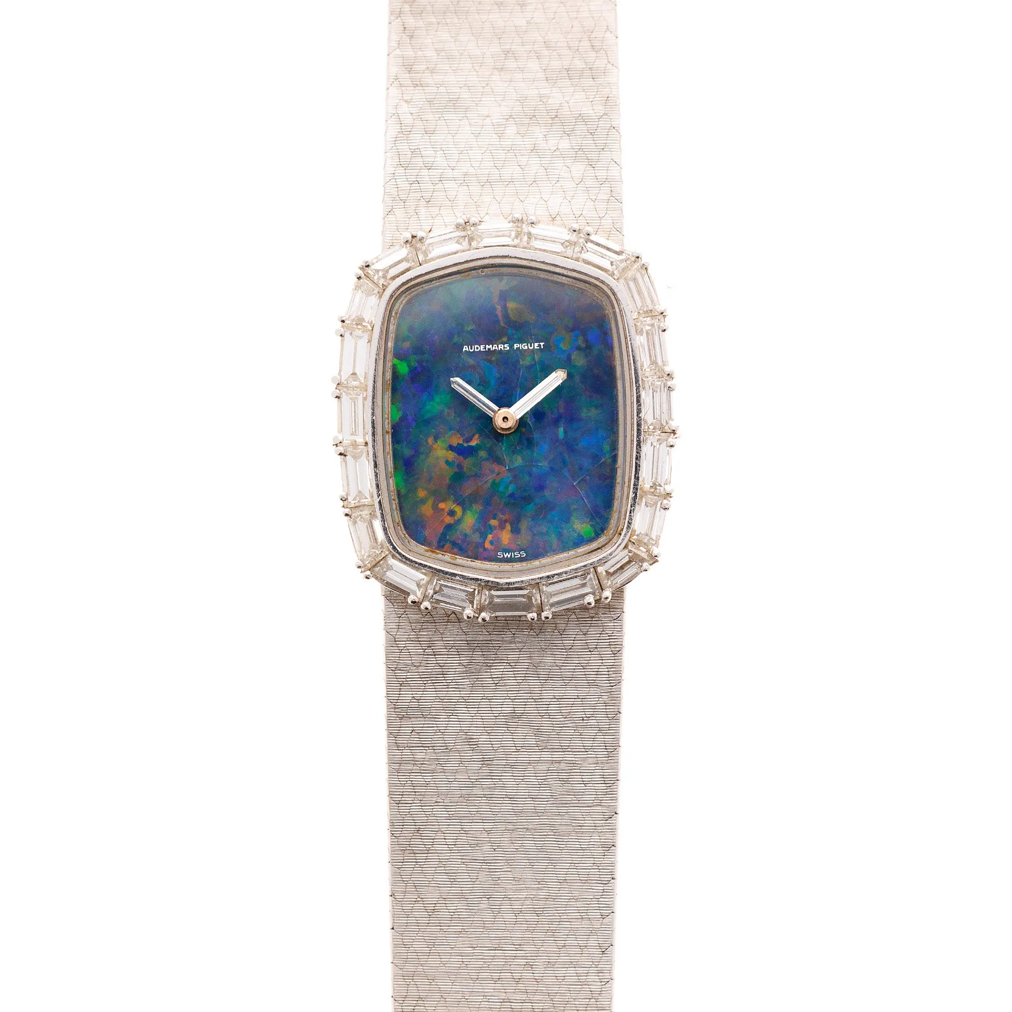 Audemars Piguet White Gold Watch with Opal Dial, Baguette Bezel and Baguette Hands