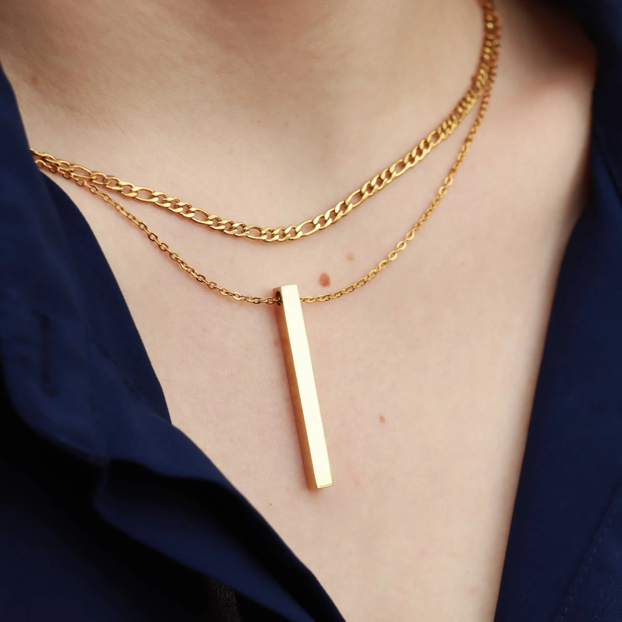 Avery 18k Gold PVD Figaro Chain Necklace