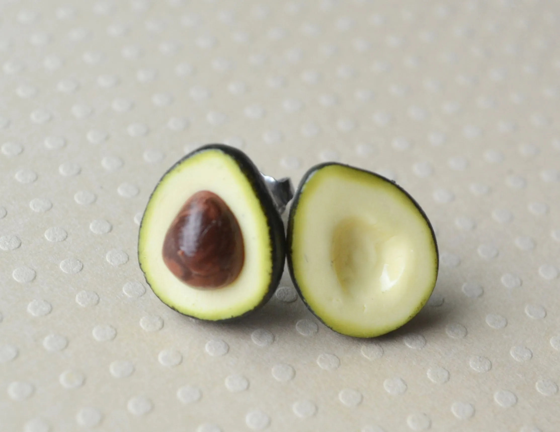 Avocado Earrings, Polymer Clay Miniature Food Jewelry Stud Earrings
