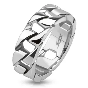 Awesome Mirror Polished Stainless Steel Ring in Cuban Link Chain. Classic.