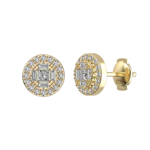 Baguette Mix Round Cut Halo Stud Earrings - Pair