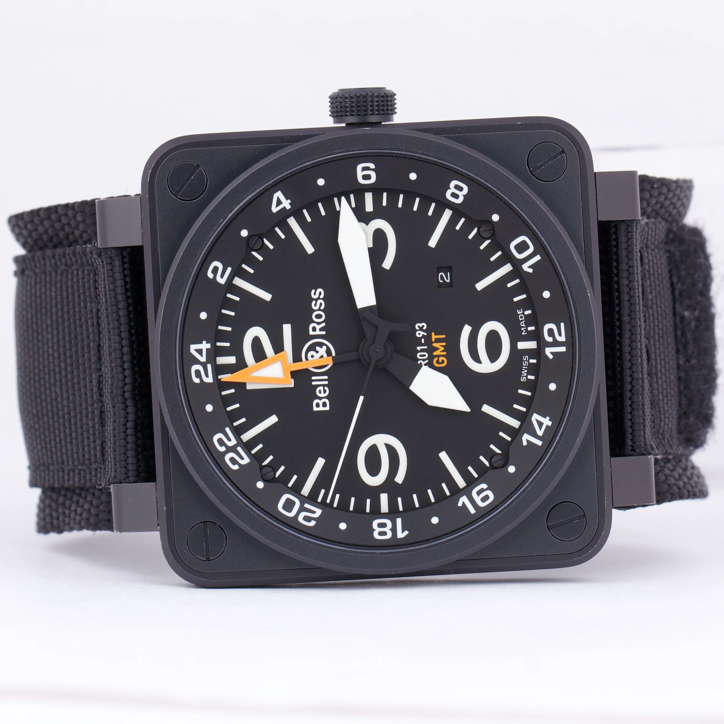 Bell & Ross GMT Matte Black PVD Stainless Steel 46mm Automatic Fabric BR01-93