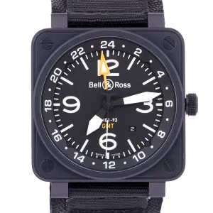 Bell & Ross GMT Matte Black PVD Stainless Steel 46mm Automatic Fabric BR01-93