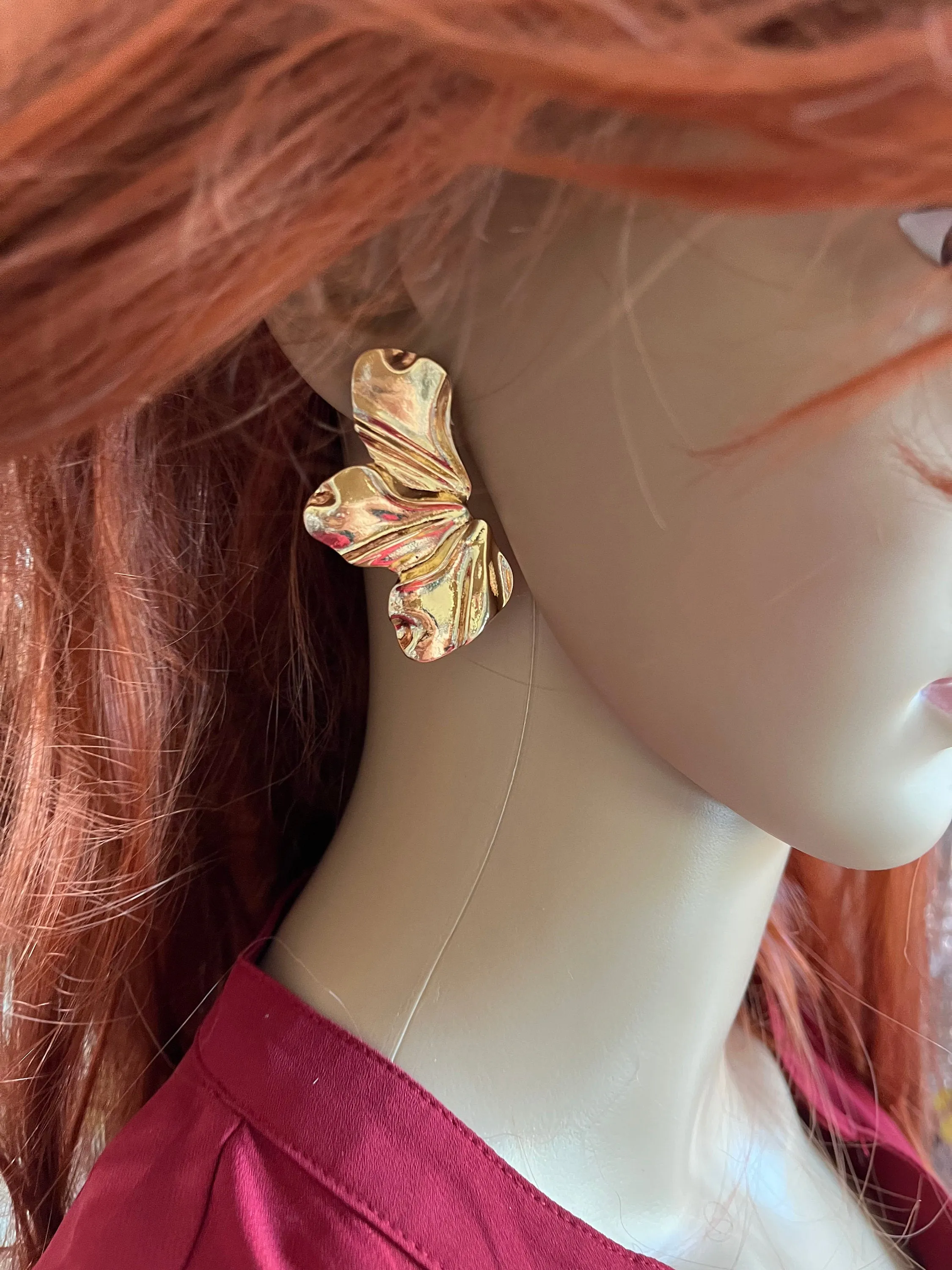 Big Gold petal earrings , gold studs large , bold gold stud earring , chunky gold earrings , abstract leaf flower gold studs