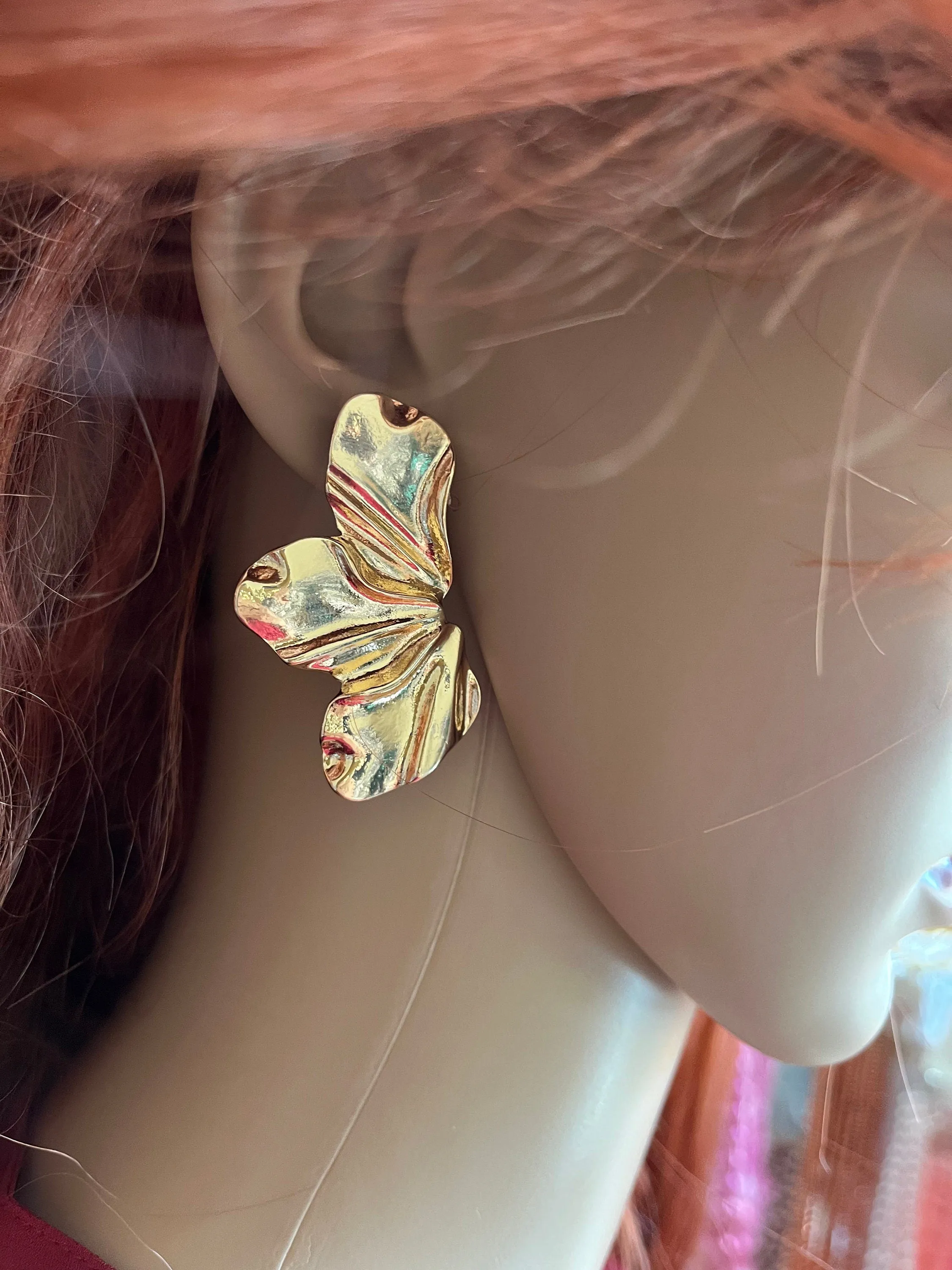 Big Gold petal earrings , gold studs large , bold gold stud earring , chunky gold earrings , abstract leaf flower gold studs