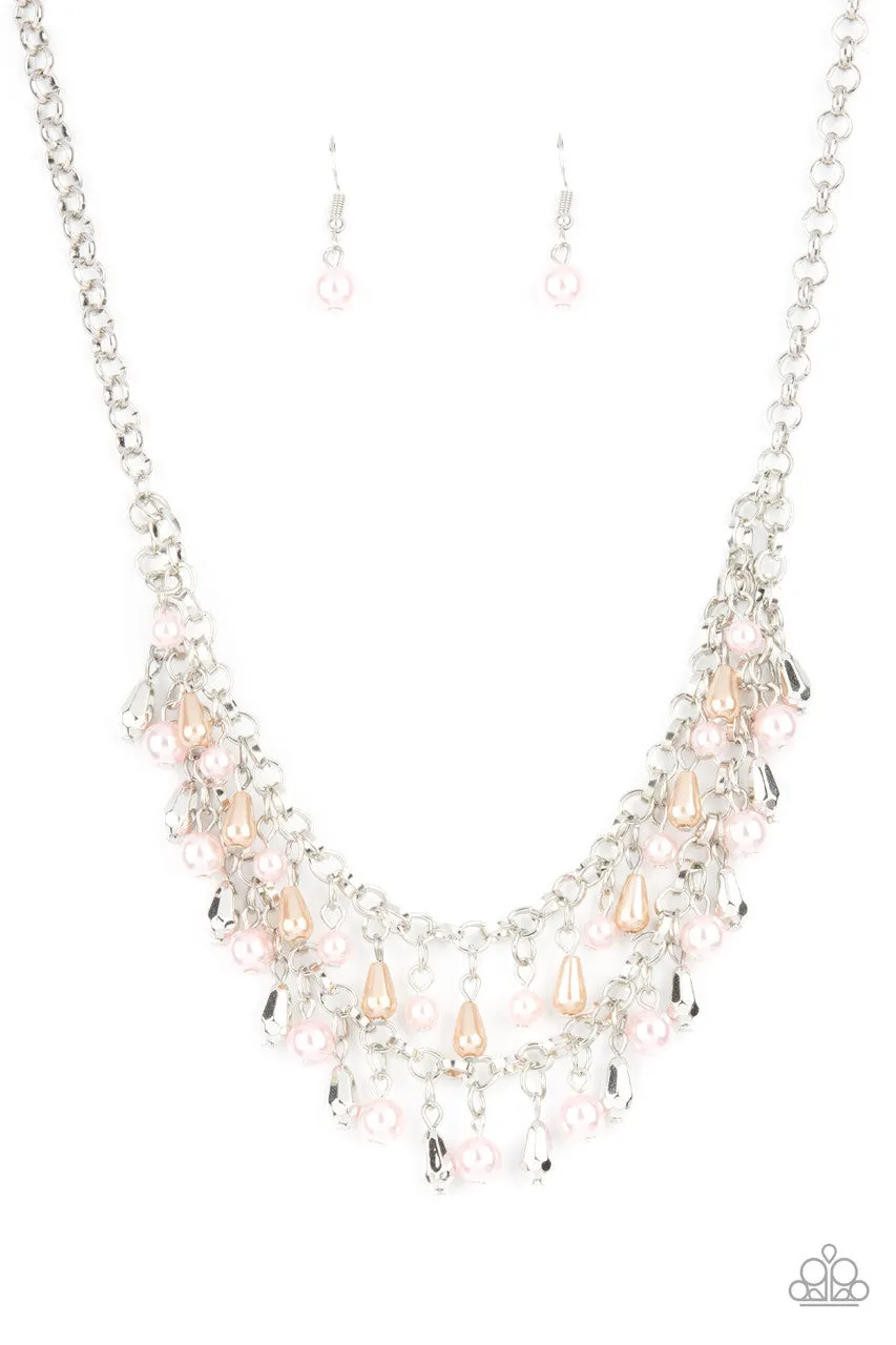 Big Money - Multi - Pink Pearl, Silver and Brown Bead Tiered Paparazzi Short Necklace