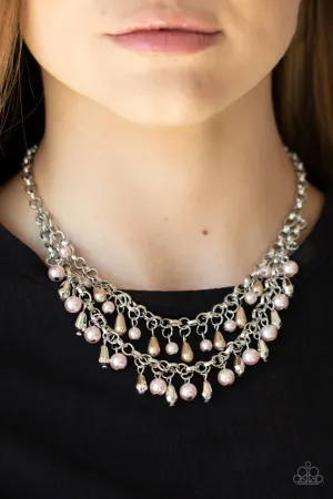 Big Money - Multi - Pink Pearl, Silver and Brown Bead Tiered Paparazzi Short Necklace
