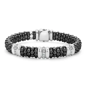 Black Caviar Black Three Station Ceramic Diamond Bracelet | 9mm