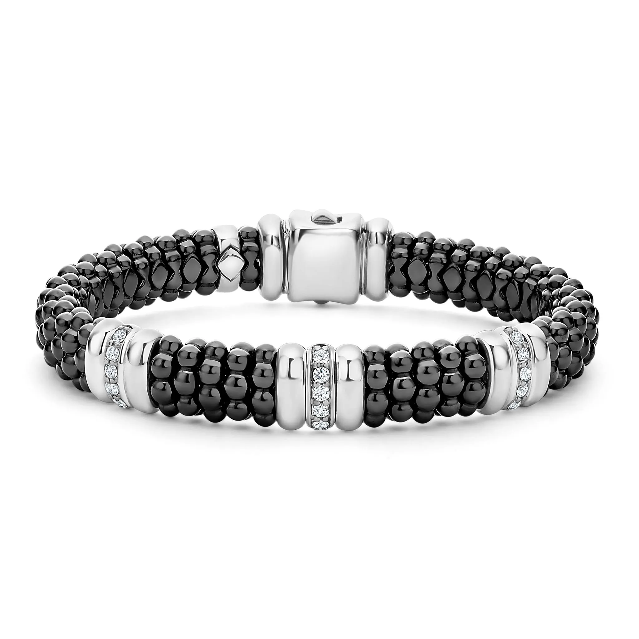 Black Caviar Black Three Station Ceramic Diamond Bracelet | 9mm