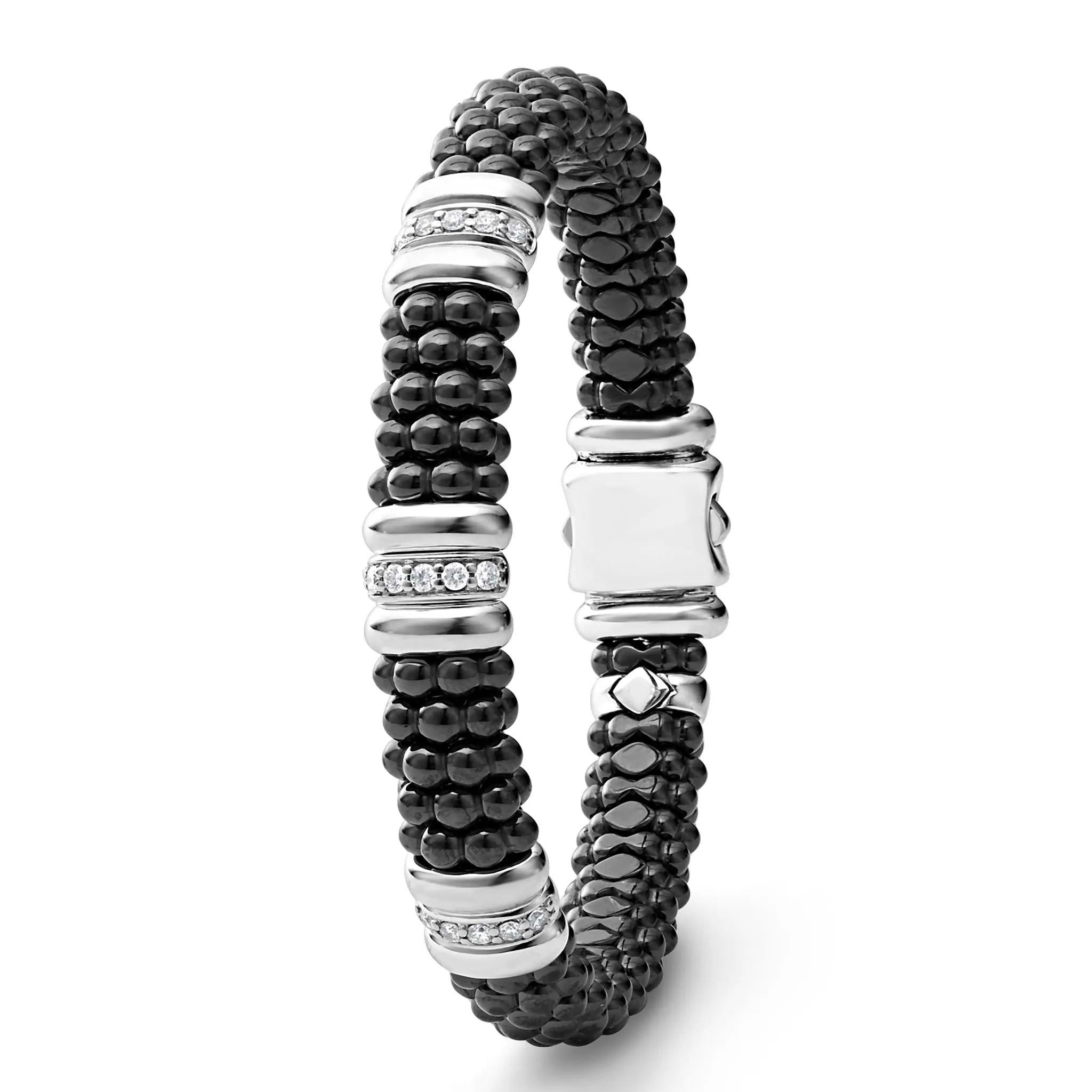 Black Caviar Black Three Station Ceramic Diamond Bracelet | 9mm