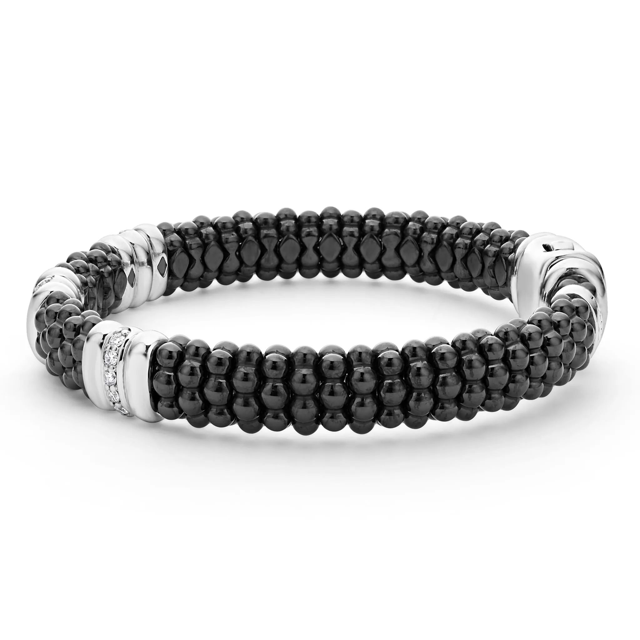Black Caviar Black Three Station Ceramic Diamond Bracelet | 9mm