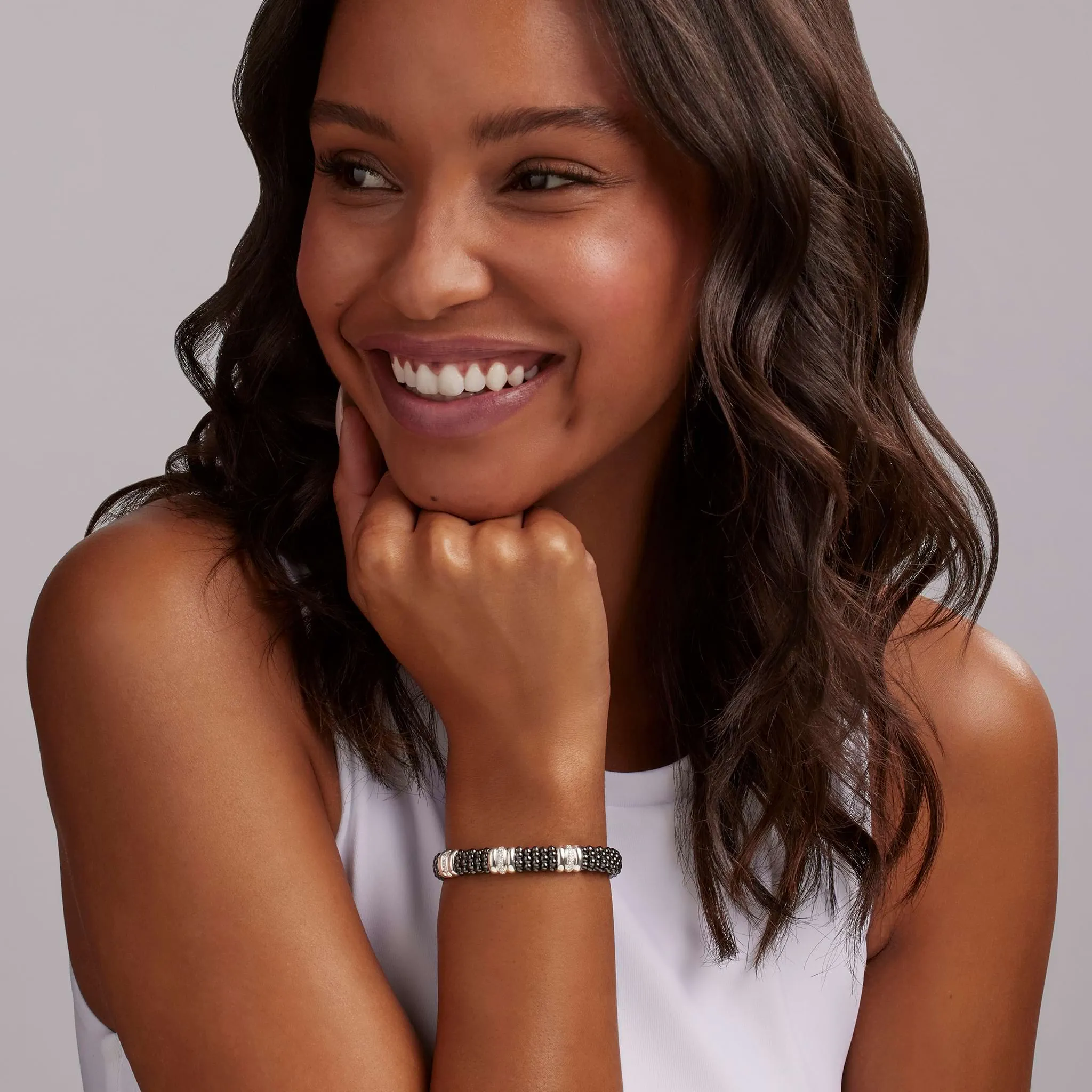 Black Caviar Black Three Station Ceramic Diamond Bracelet | 9mm