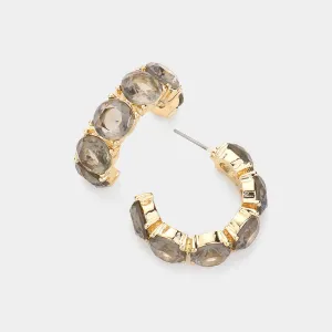 Black Diamond Round Stone Half Hoop Pageant Earrings | Black Diamond Interview Earrings |  618162