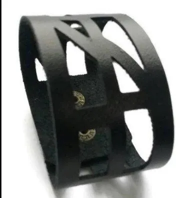 Black Leather bracelet. The Good vibes Leather Wrist Band. Reclaimed Leather cuff bracelet