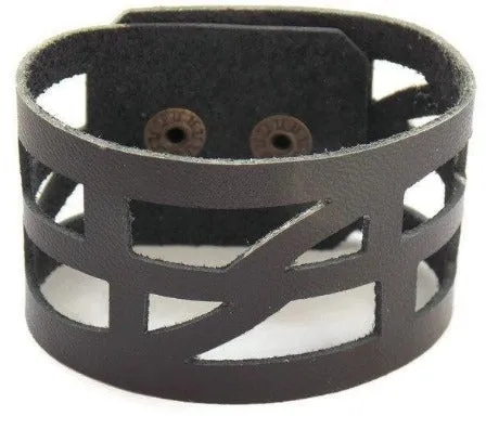 Black Leather bracelet. The Good vibes Leather Wrist Band. Reclaimed Leather cuff bracelet