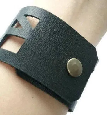 Black Leather bracelet. The Good vibes Leather Wrist Band. Reclaimed Leather cuff bracelet