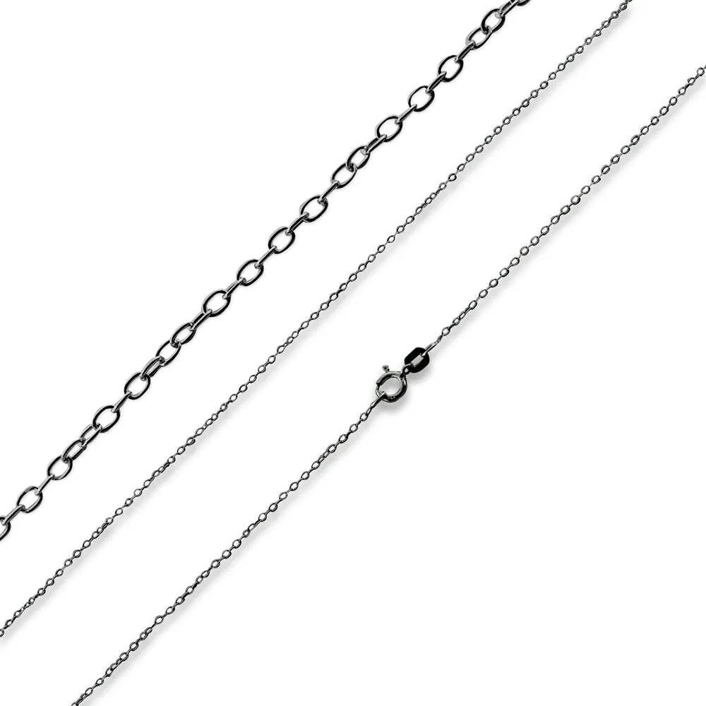 Black Rhodium Sterling Silver 18" Cable Chain 1.1MM