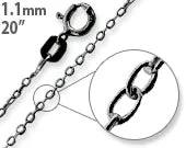 Black Rhodium Sterling Silver 20" Cable Chain 1.1MM