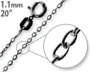 Black Rhodium Sterling Silver 20" Cable Chain 1.1MM
