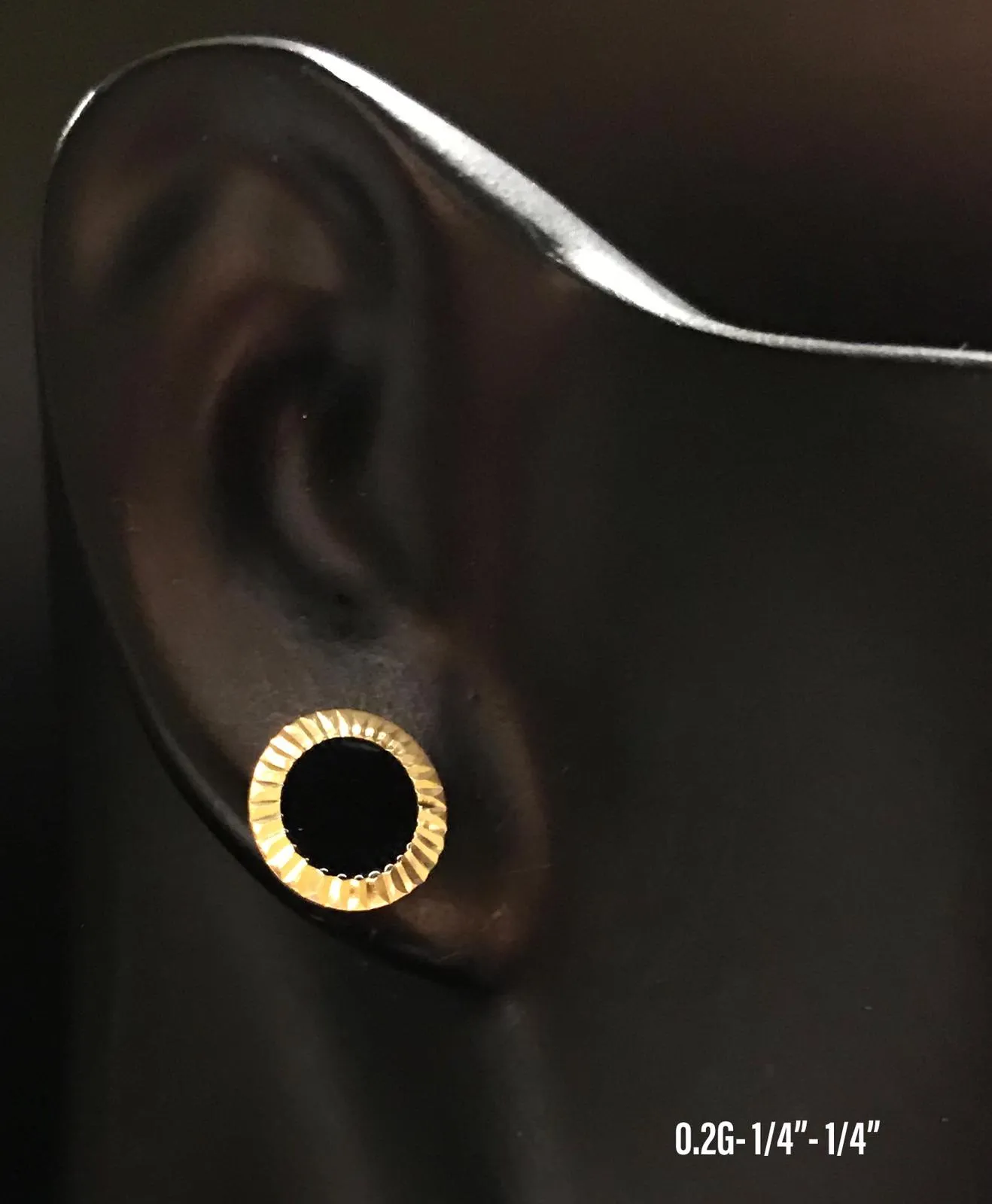 Black stud earrings 10K solid gold