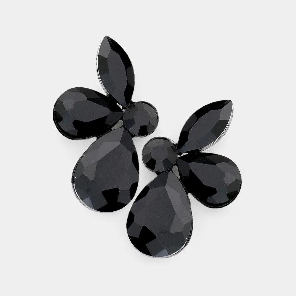 Black Teardrop and Marquise Stone Pageant Earrings   | Interview Earrings |  563214