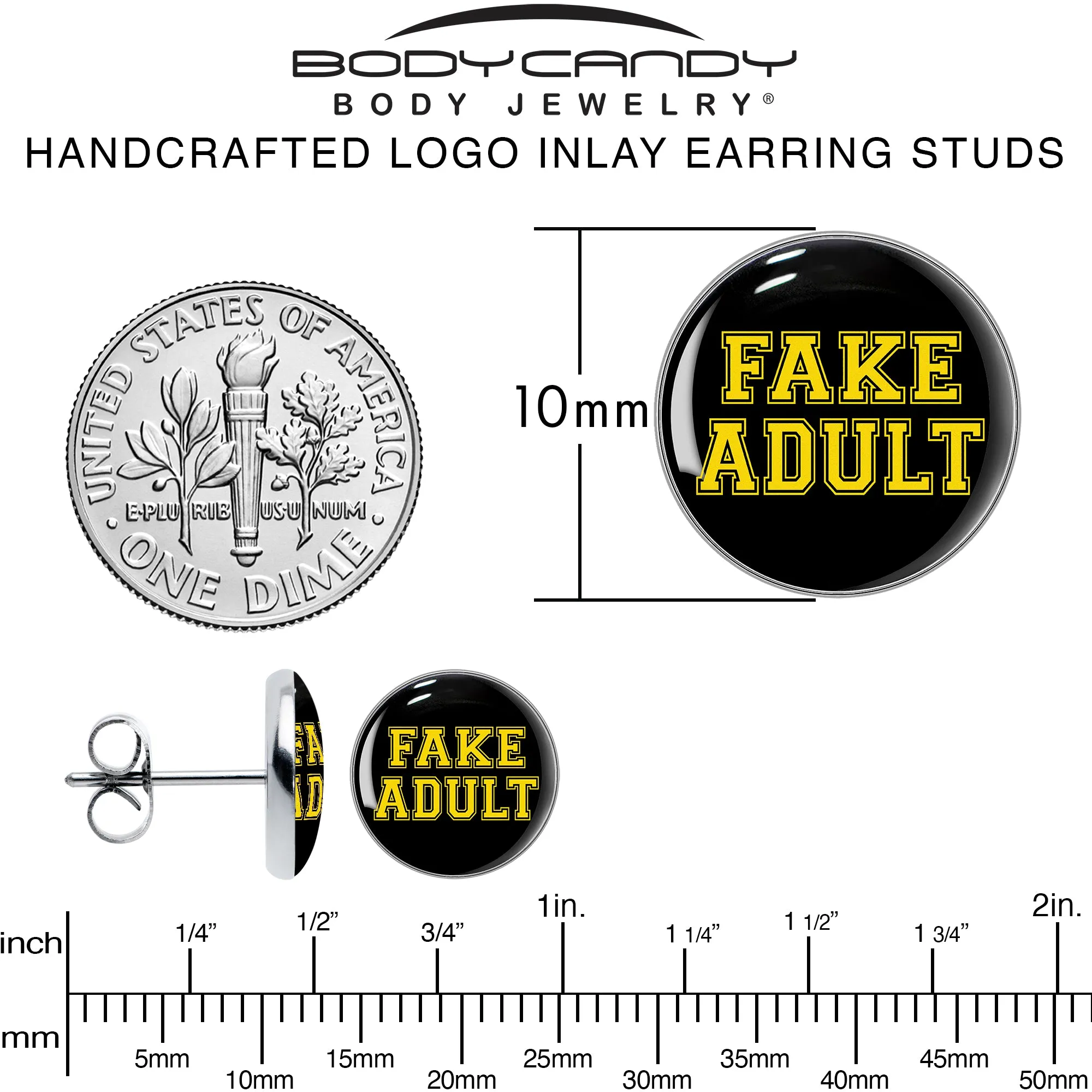 Black Yellow Fake Adult Stud Earrings
