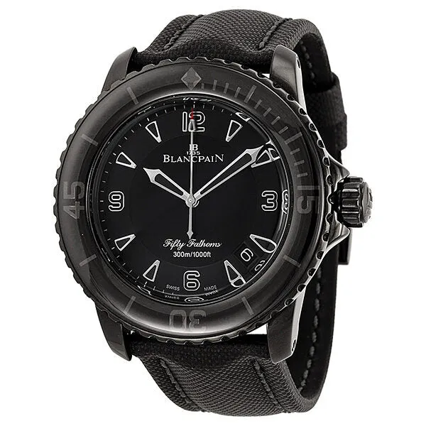 Blancpain Fifty Fathoms Black Dial Black PVD Stainless Steel Fabric Automatic Men's Watch 5015-11C30-52