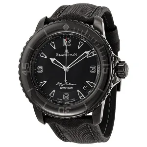 Blancpain Fifty Fathoms Black Dial Black PVD Stainless Steel Fabric Automatic Men's Watch 5015-11C30-52
