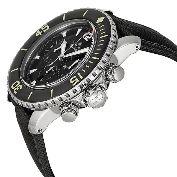 Blancpain Fifty Fathoms Black Dial Flyback Chronograph Black Fabric Strap Men's Watch 5085F-1130-52