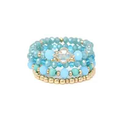 Blue Crystal and Gold Beaded Clover Bracelet
