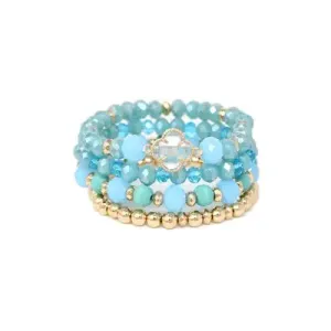Blue Crystal and Gold Beaded Clover Bracelet