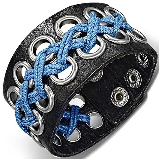 Blue Tie Leather Snap