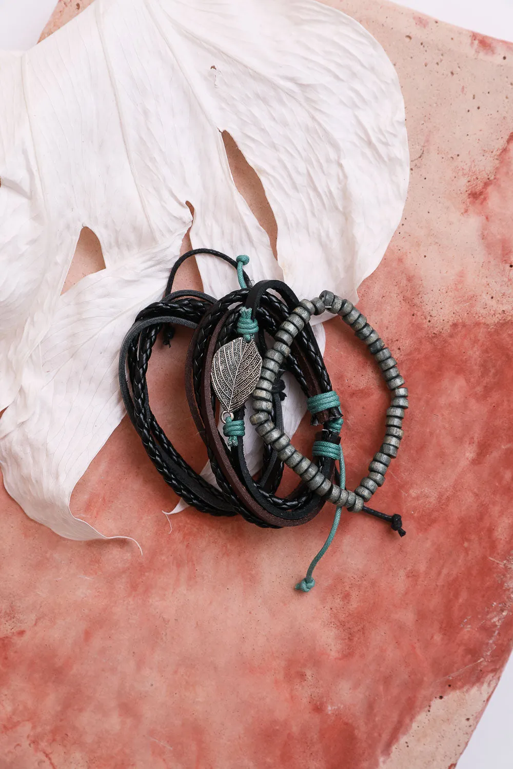 Braided Leather Beaded Bracelets.