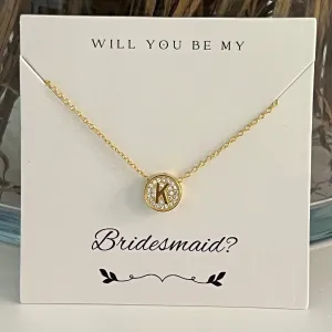 Bridesmaid Small CZ Initial Letter Necklace (A-Z) - Gold or Silver