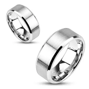 Brushed Center Flat Stainless Steel Wedding Band with Polished Chamfered Edges. Available in 3 Widths, 4mm, 6mm, 8mm. Couple Ring