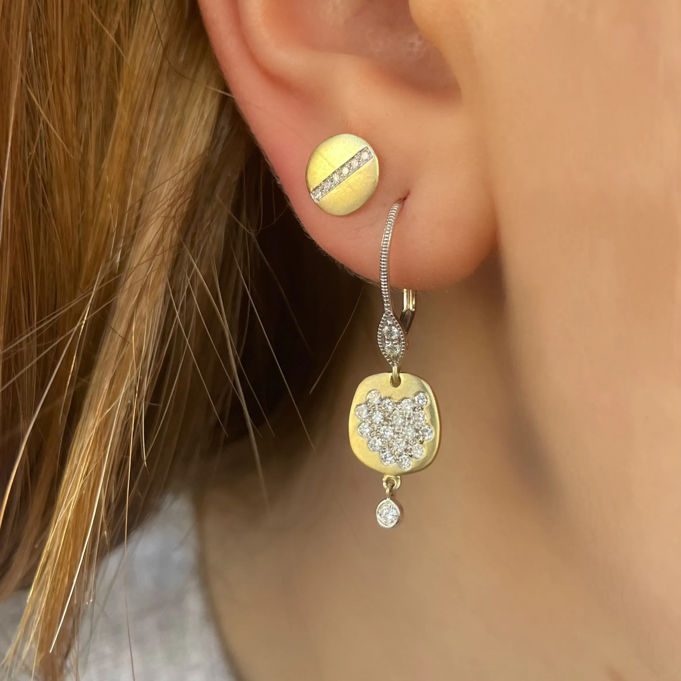 Brushed Yellow Gold Studs