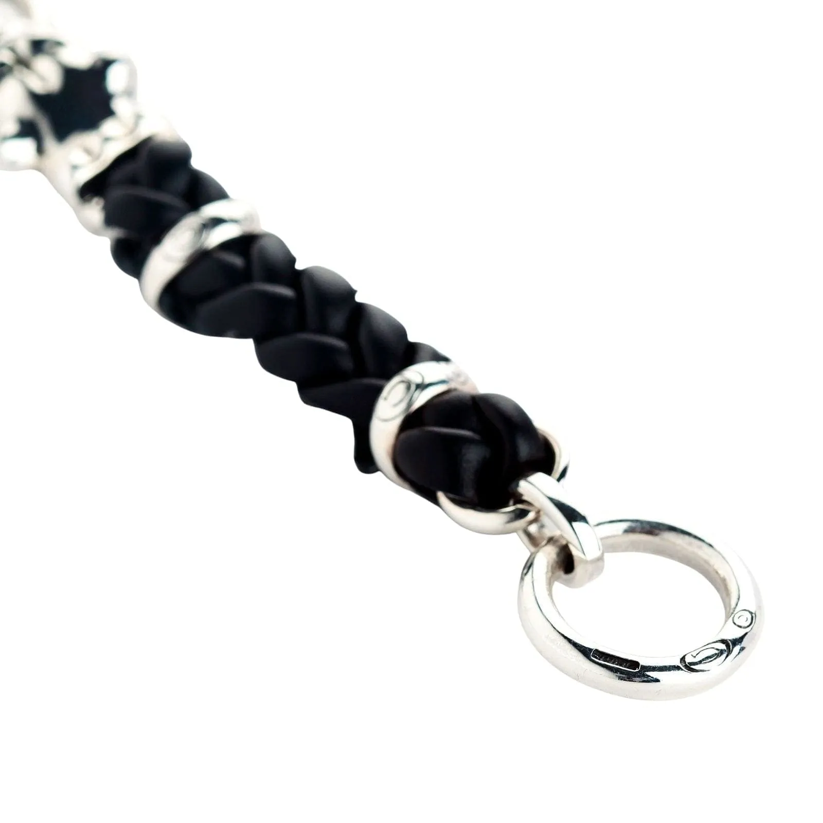 Bulldog Sterling Silver Men's Biker Leather Bracelet