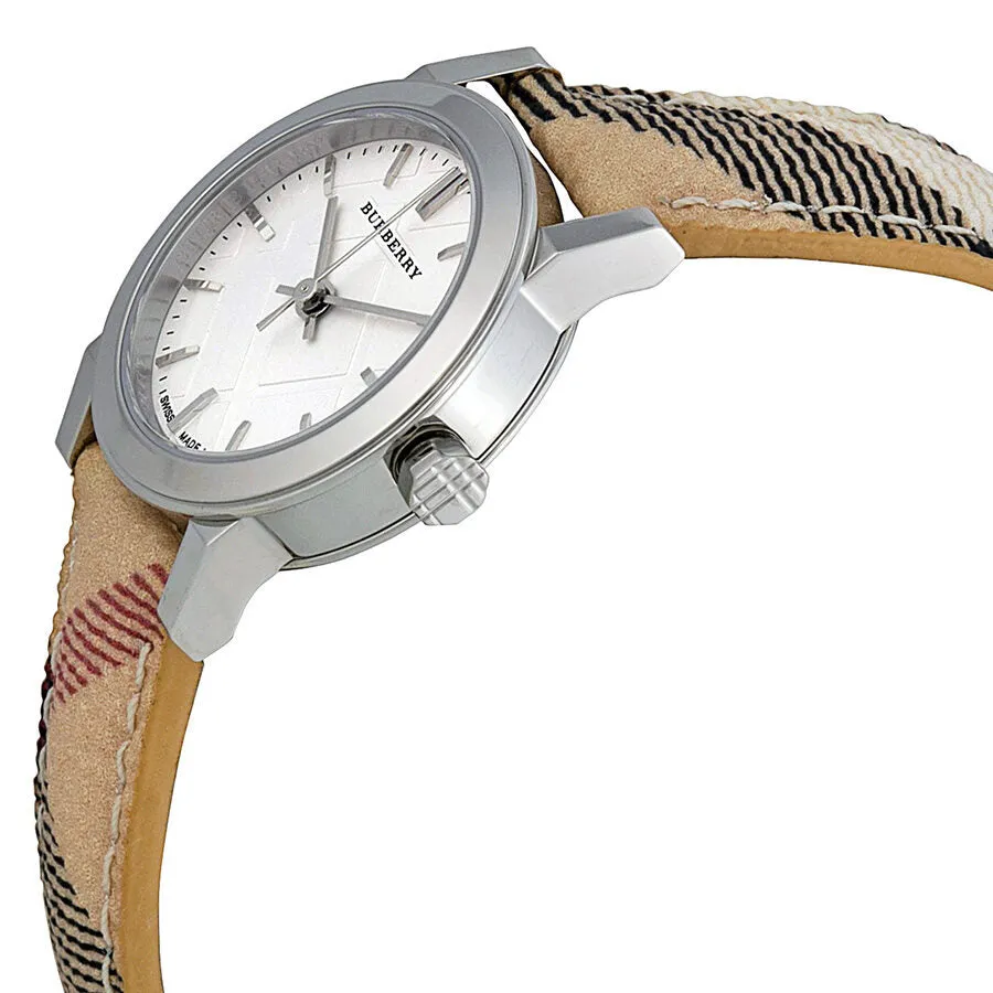 Burberry Silver Dial Check Fabric Strap Ladies Watch BU9222