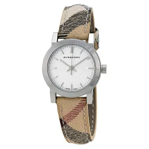 Burberry Silver Dial Check Fabric Strap Ladies Watch BU9222