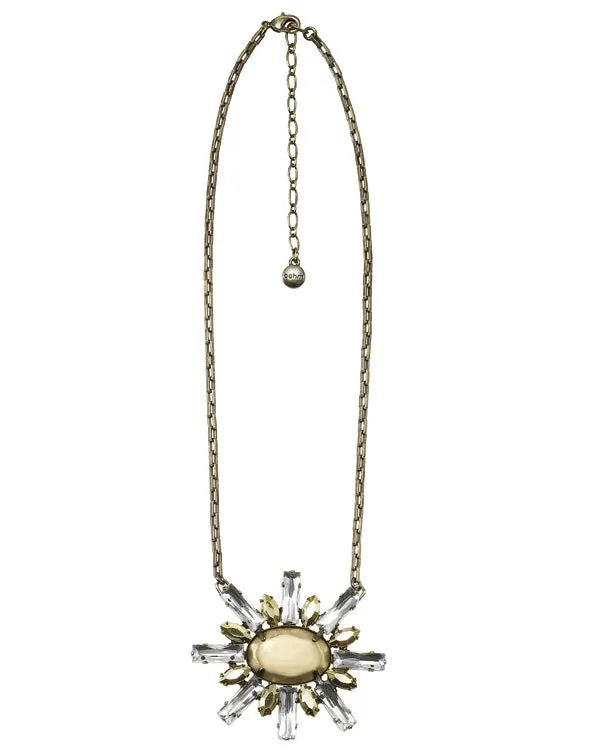 BURNISHED GOLD & CRYSTAL DAISY CLUSTER SINGLE DROP  NECKLACES #288GD1101 (7E1/6E6)