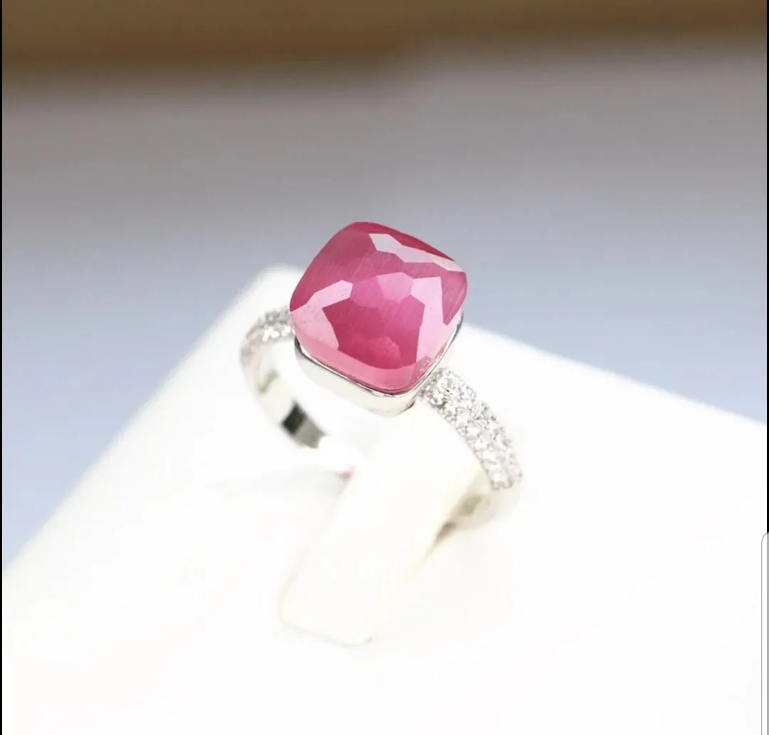 Cabochon Gems Stackable Sterling silver Ring. 827R100