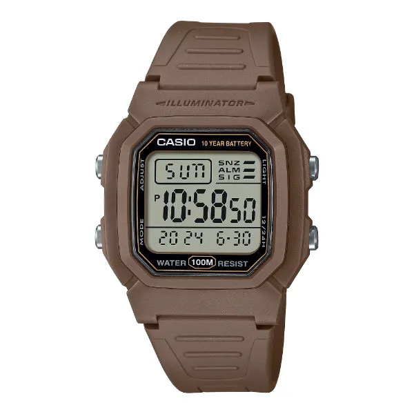 Casio Illuminator Brown Resin Strap Grey Dial Quartz Watch for Gents - W-800H-5AVDF